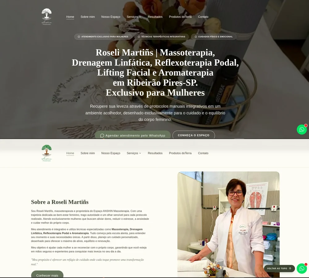 Home do site da Anshin Massoterapia, criado pela Bydo